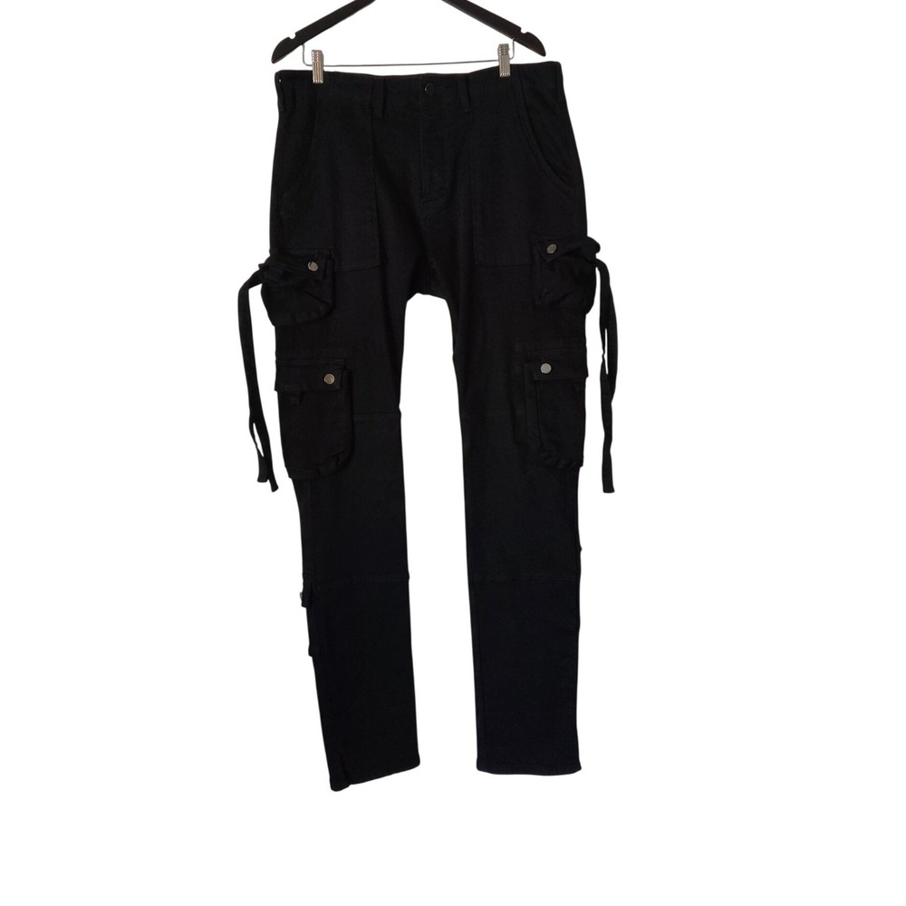 MNML Men's Black Multi Pocket Cargo Jeans Size 34 x 36 Techwear Straps Goth